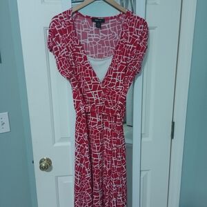 Red and White Geometric Print Dress